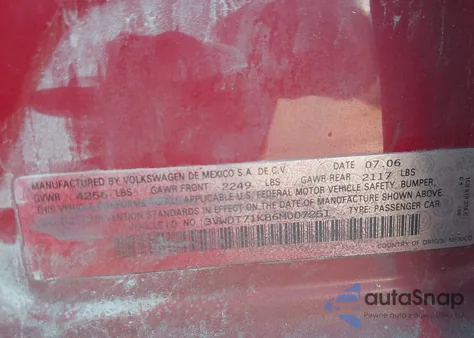 2006 Volkswagen Jetta Tdi из США, поврежденный, VIN 3VWDT71K86M007251